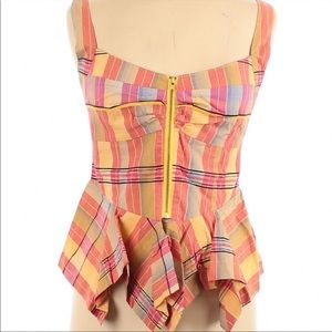 Anthropologie cross strap plaid blouse sz 4